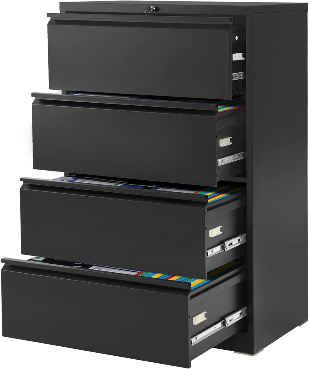 Black 4 Drawer Steel Lateral Filing Cabinet with Lock T82135