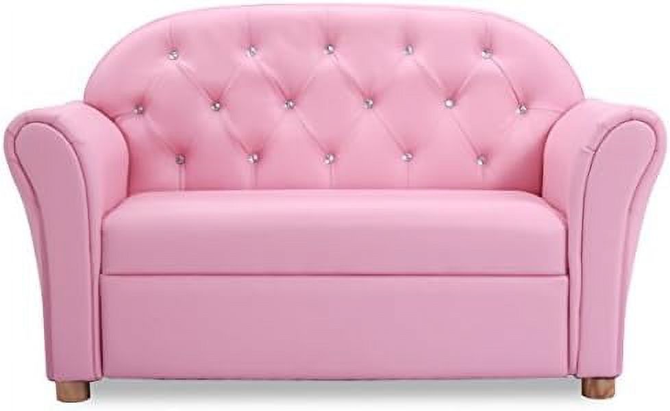 Pink PU Leather Sofa with Wood Construction P675