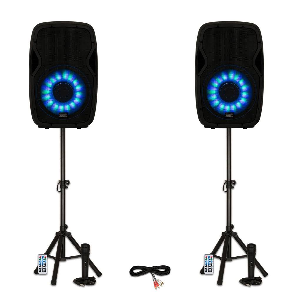Powered 15x22 Bluetooth LED Speakers with Mics and Stands G3427