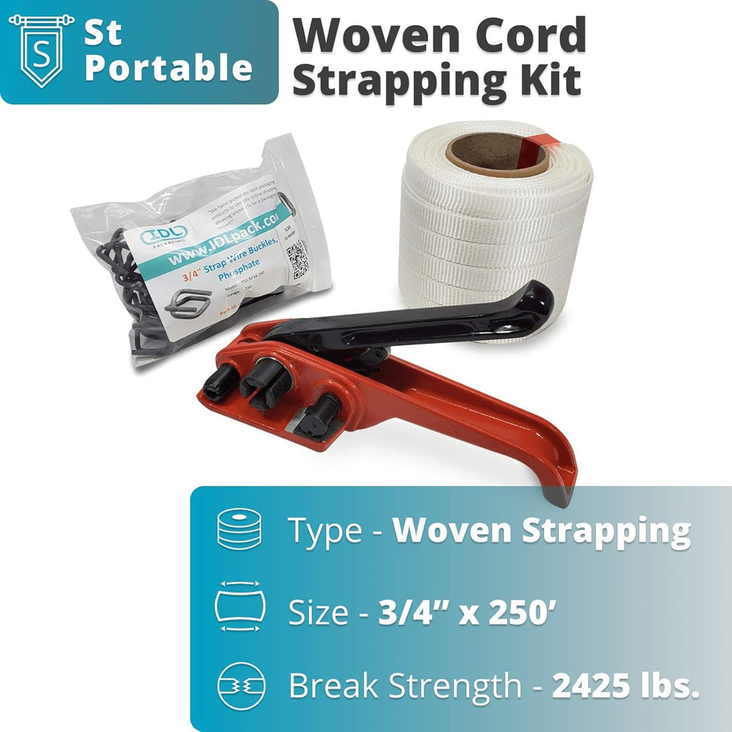 3/4" x 500' Woven Cord Strapping Kit with Tensioner and Buckles R4389
