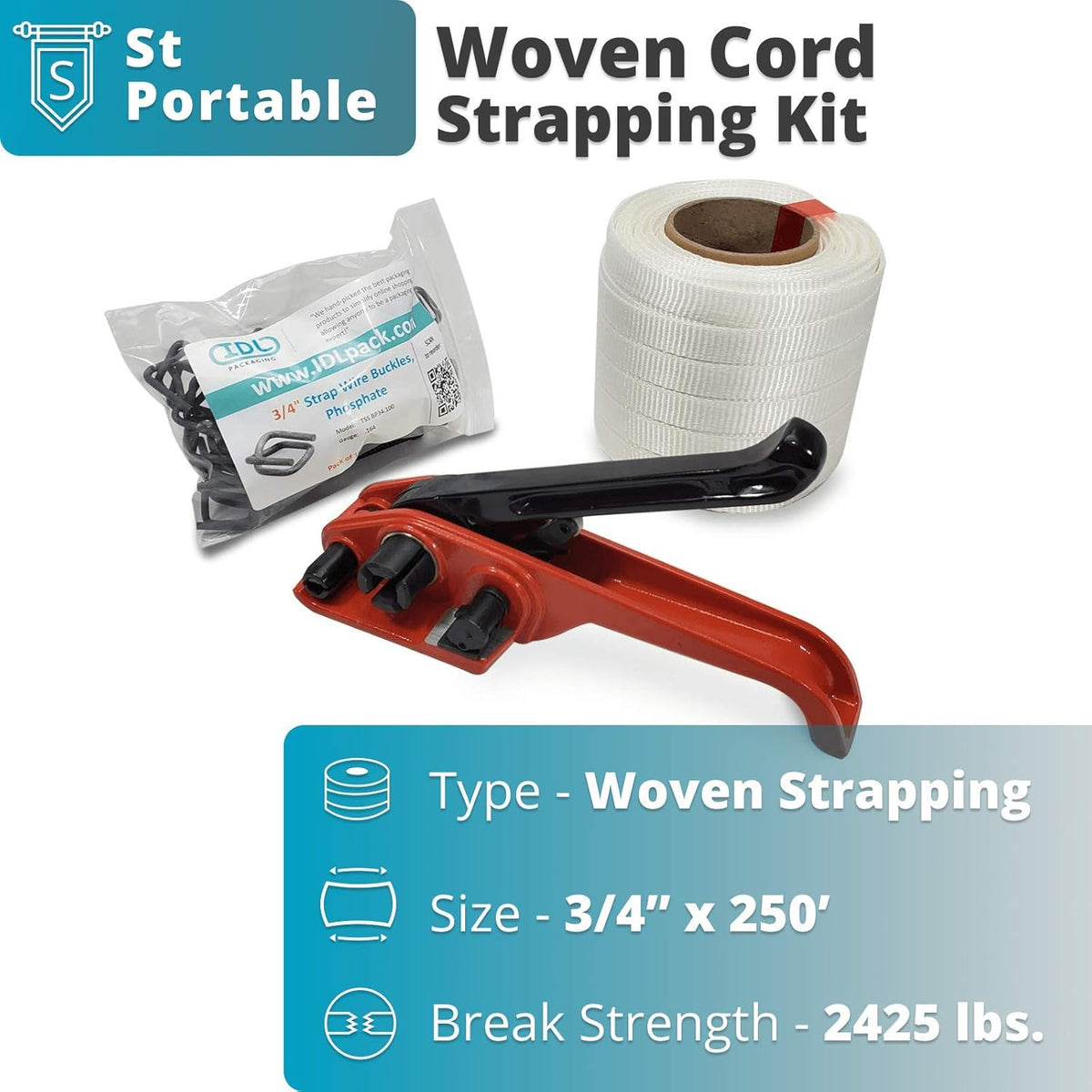 3/4" x 500' Woven Cord Strapping Kit with Tensioner and Buckles R4389