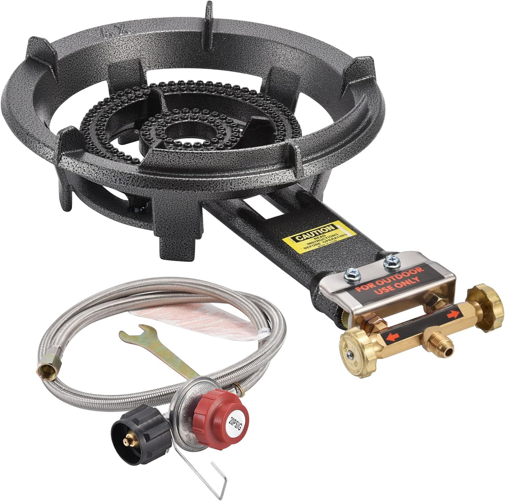 80000 BTU Heavy Duty Cast Iron Camping Stove with Adjustable Regulator & Hose Z636