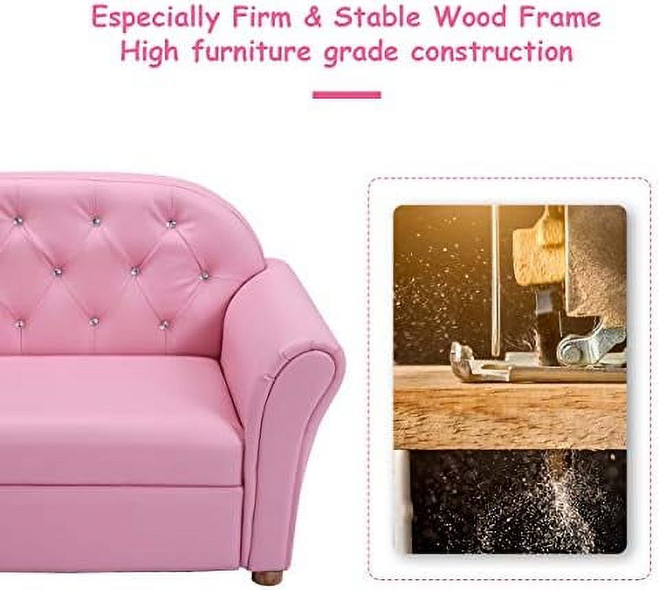Pink PU Leather Sofa with Wood Construction P675
