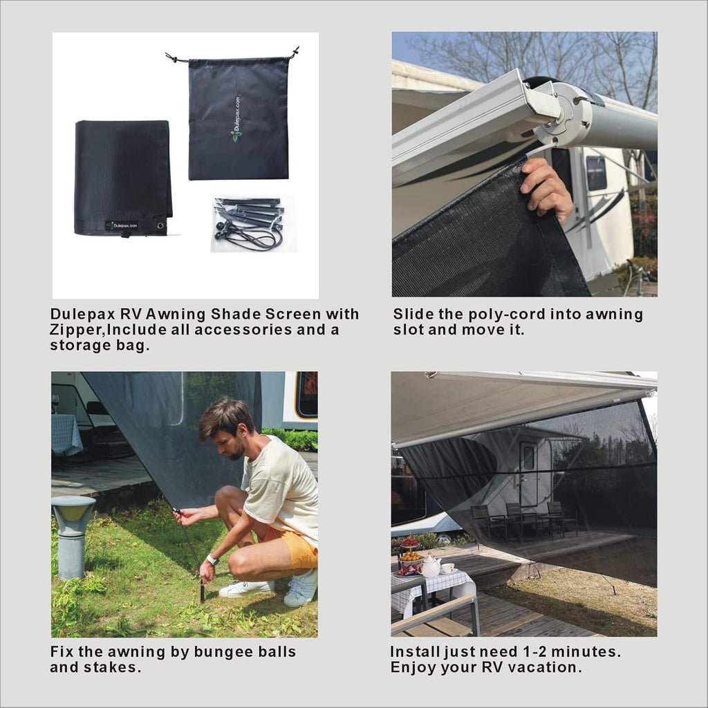 RV Awning Shade Screen with Zipper 8'X15'3'' Universal with Complete Kits R273550