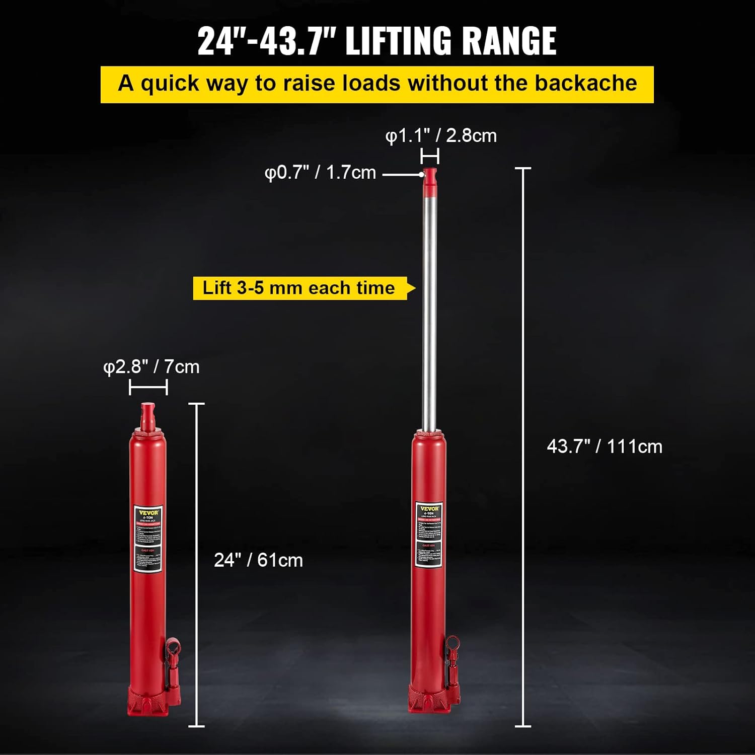Hydraulic Long Ram Jack, 4 Tons Capacity, Red, Pack of 2 A4561