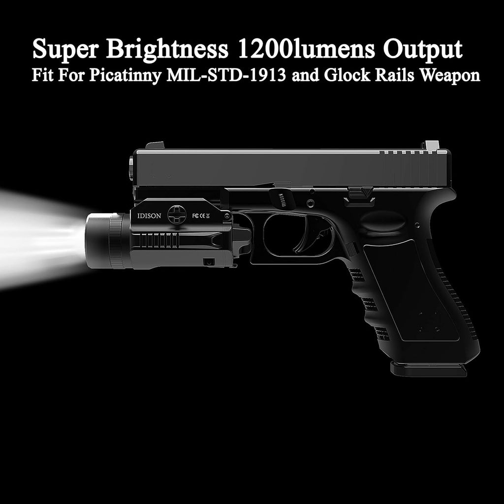 Tactical Flashlight 1200-Lumens Rail Mounted Compact Pistol Light with Cree XML2 LED 2 x CR123A Lithium Batteries L3980