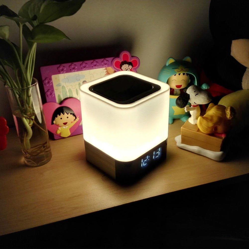 5 in 1 Bedside Lamp with Bluetooth Speaker, Digital Calendar Alarm Clock, Touch Control, Music Player I35298