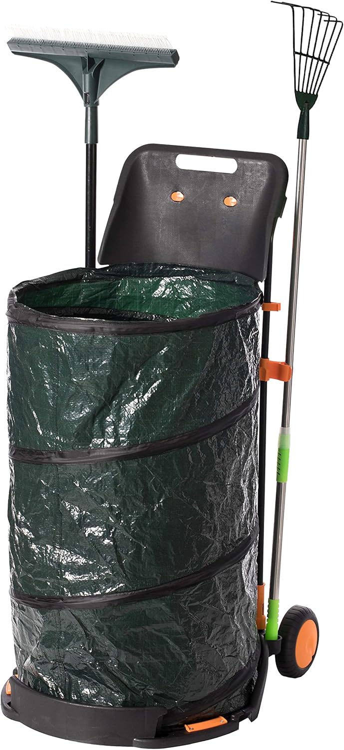 Green Garden Cart and Leaf Collector with Hand Leaf Rakes E366099