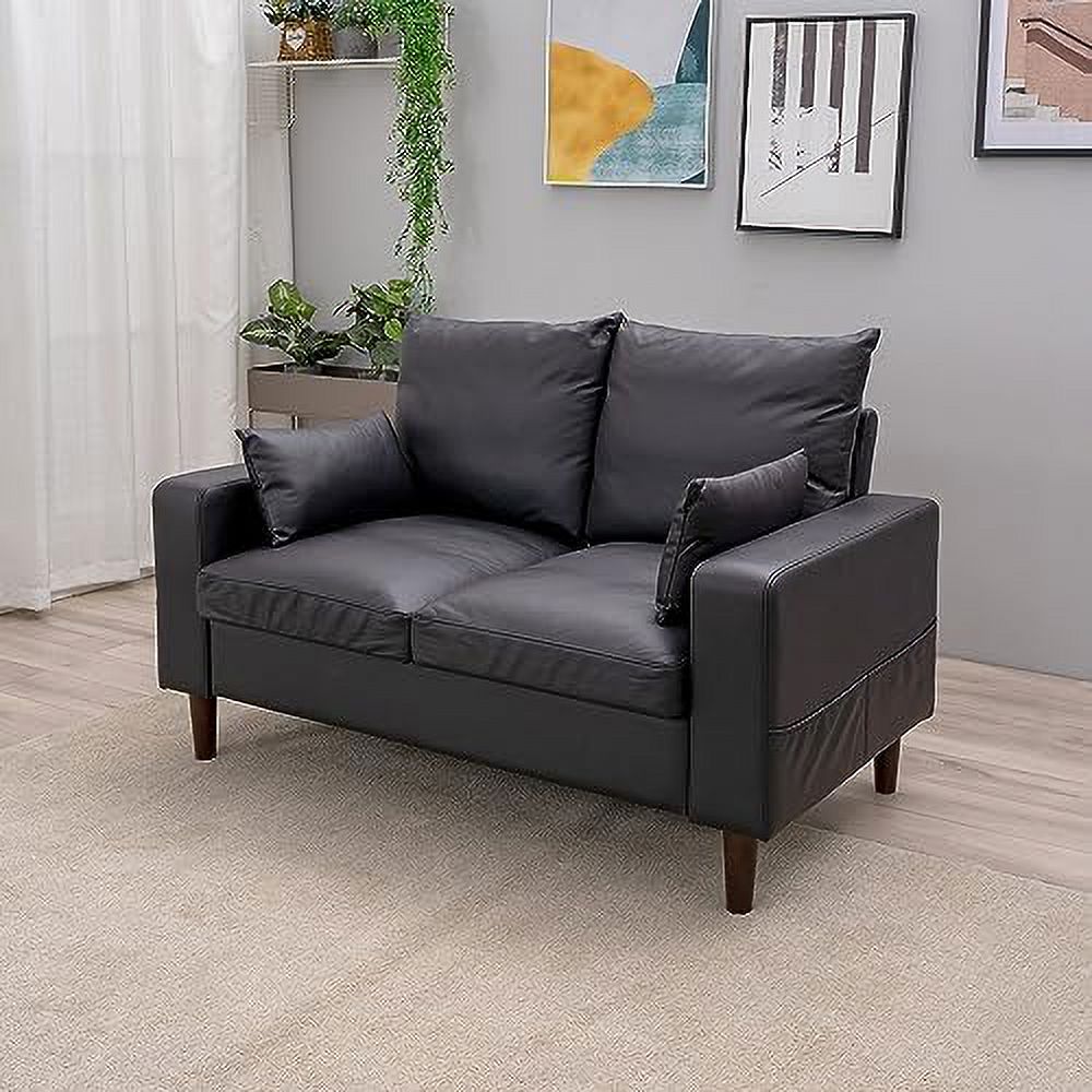 Black Faux Leather 2-Seater Sofa with Wood Leg D3284