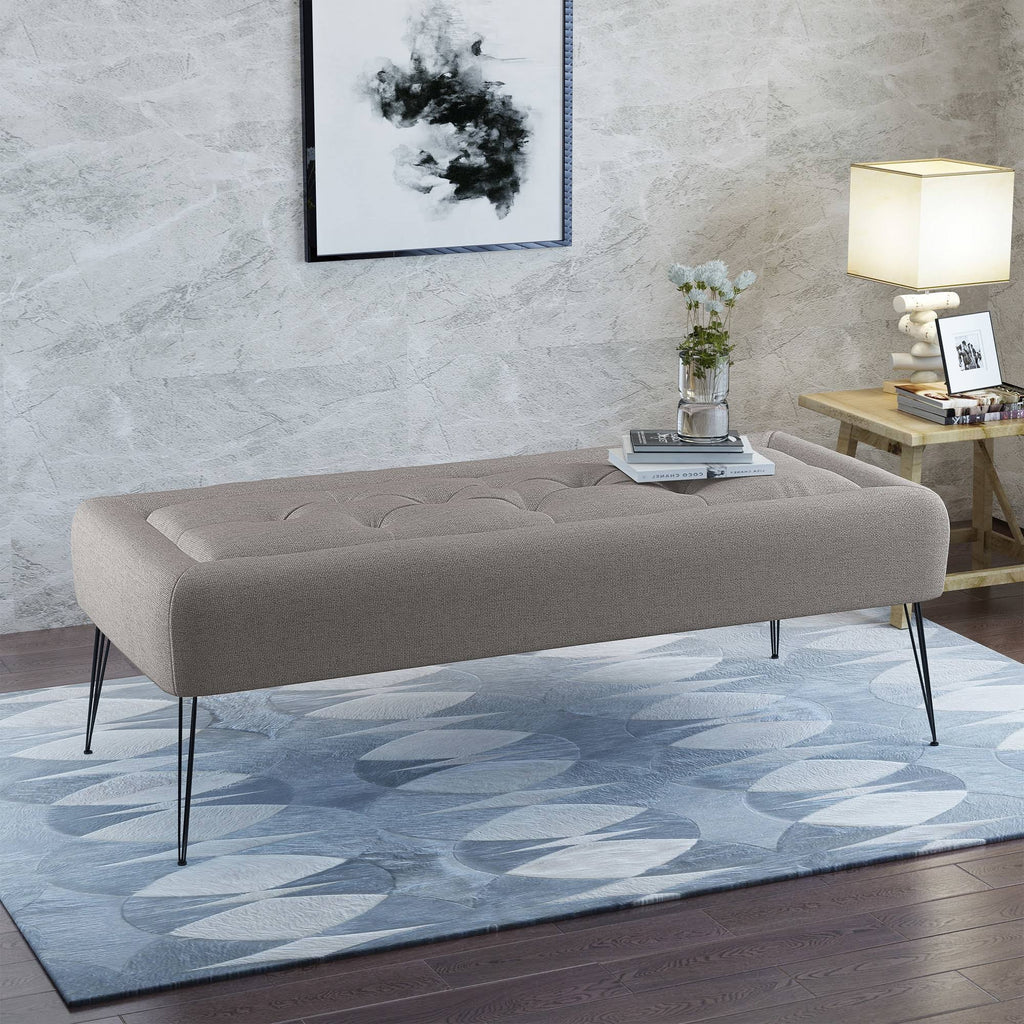 Grey Rectangle Tufted Fabric Ottoman Bench P2179