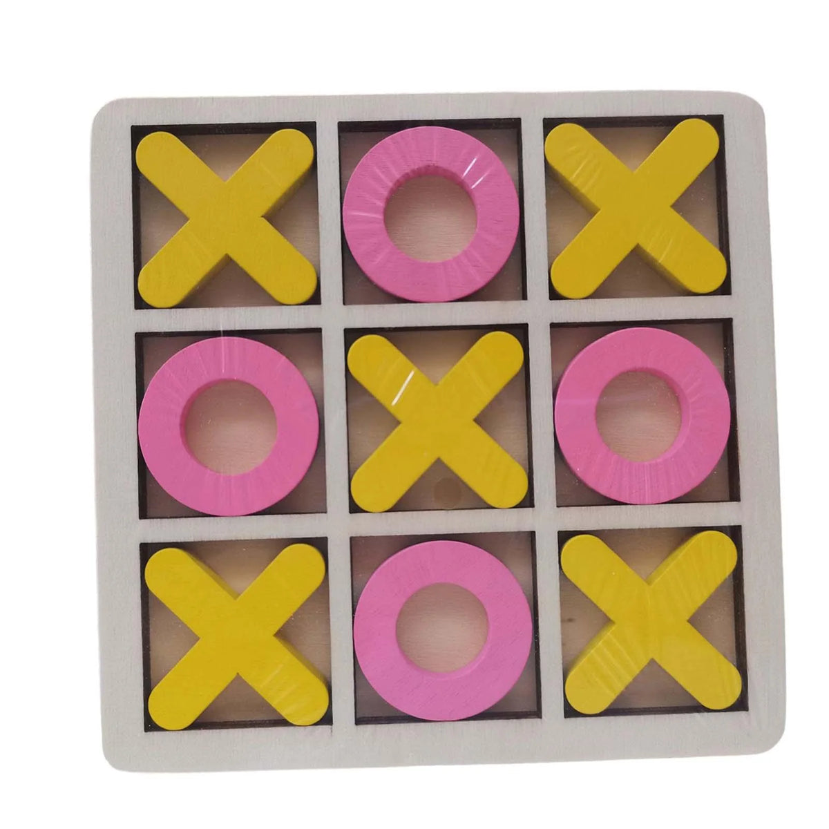 Yellow Pink Wood Tic Tac Toe Game Set T347098
