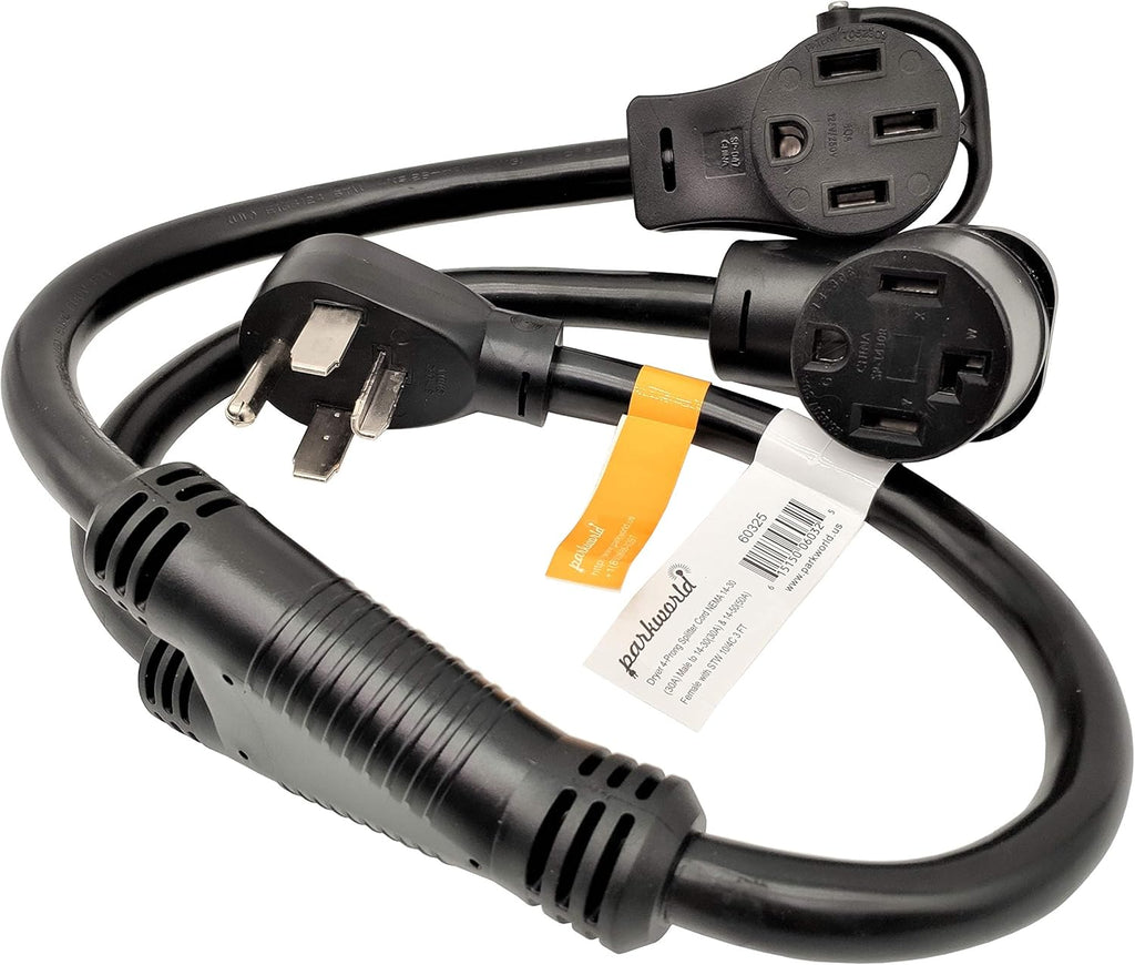 Dryer Splitter NEMA 14-30 Male Plug to 14-30 & RV / EV 14-50 Female Receptacle, 4-Prong 30 AMP Y Adapter Cord (20FT) J48810