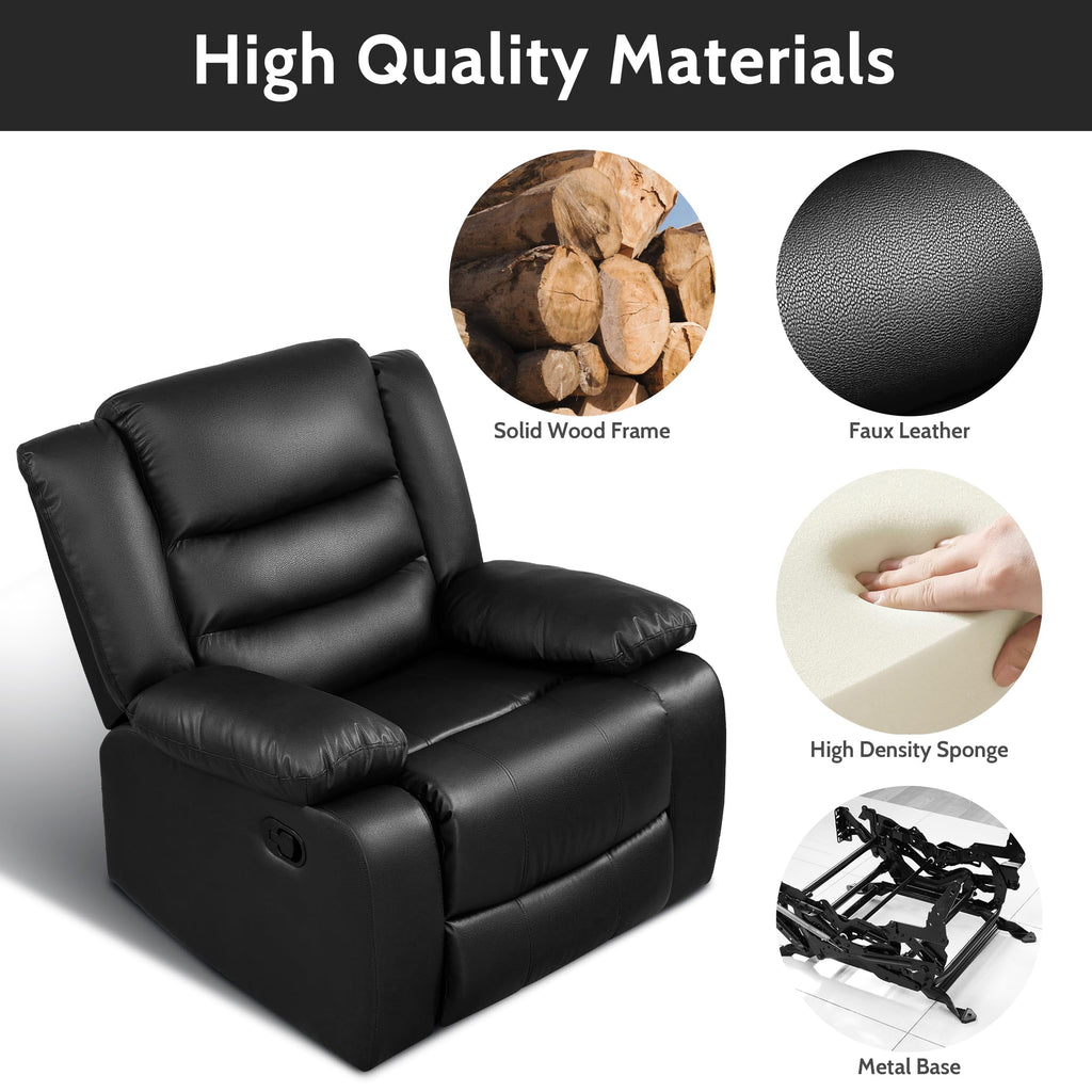 Oversized Faux Leather Manual Rocker Recliner Chair, Black X652