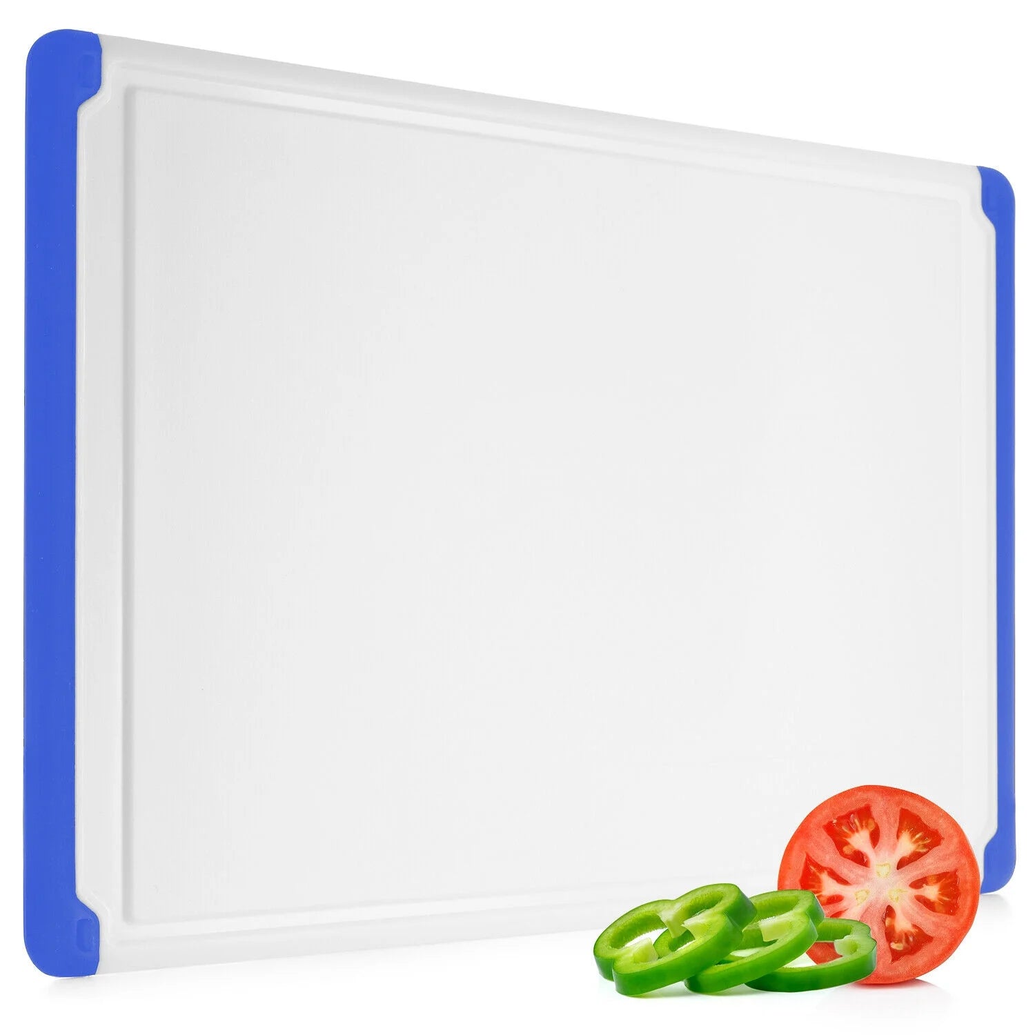 Blue Plastic Cutting Board with Drip Grooves W64858
