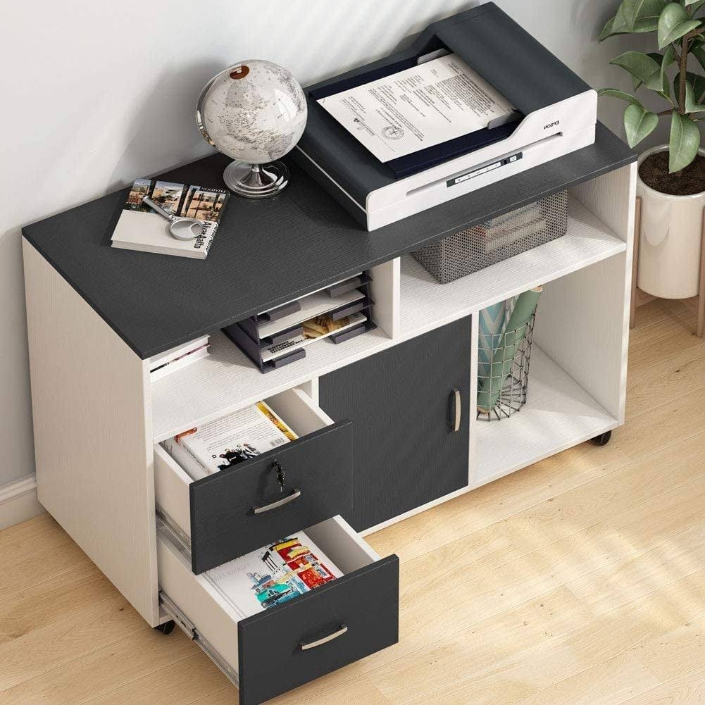 Brown Black L Shaped Computer Desk with File Cabinet Storage Z78454