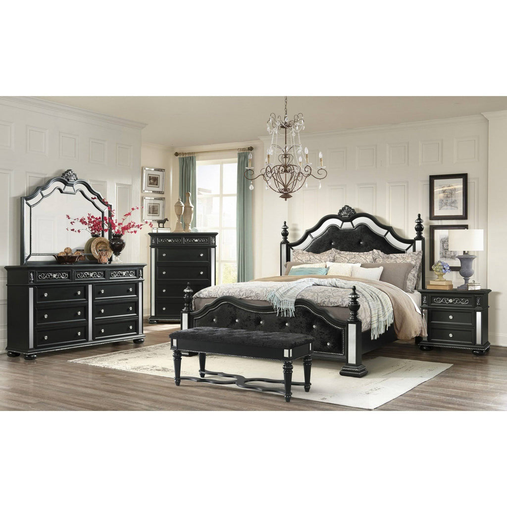 Black Bench with Intricate Carvings W83733