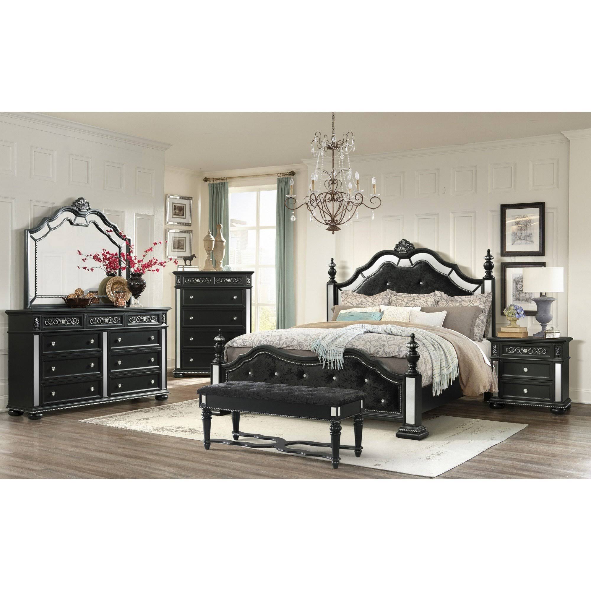 Black Bench with Intricate Carvings W83733