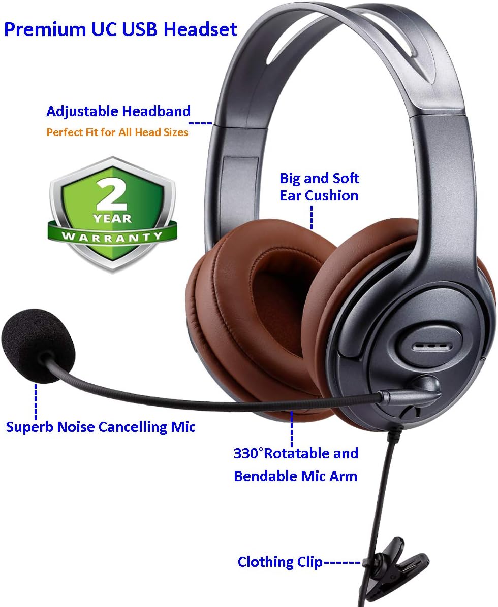 USB Headset with Microphone Noise Cancelling and Volume Controls Y632386
