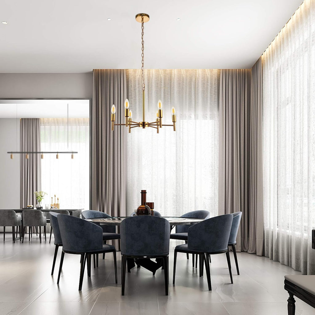 Brushed Brass 6 Lights Modern Pendant Ceiling Light Fixture C82553