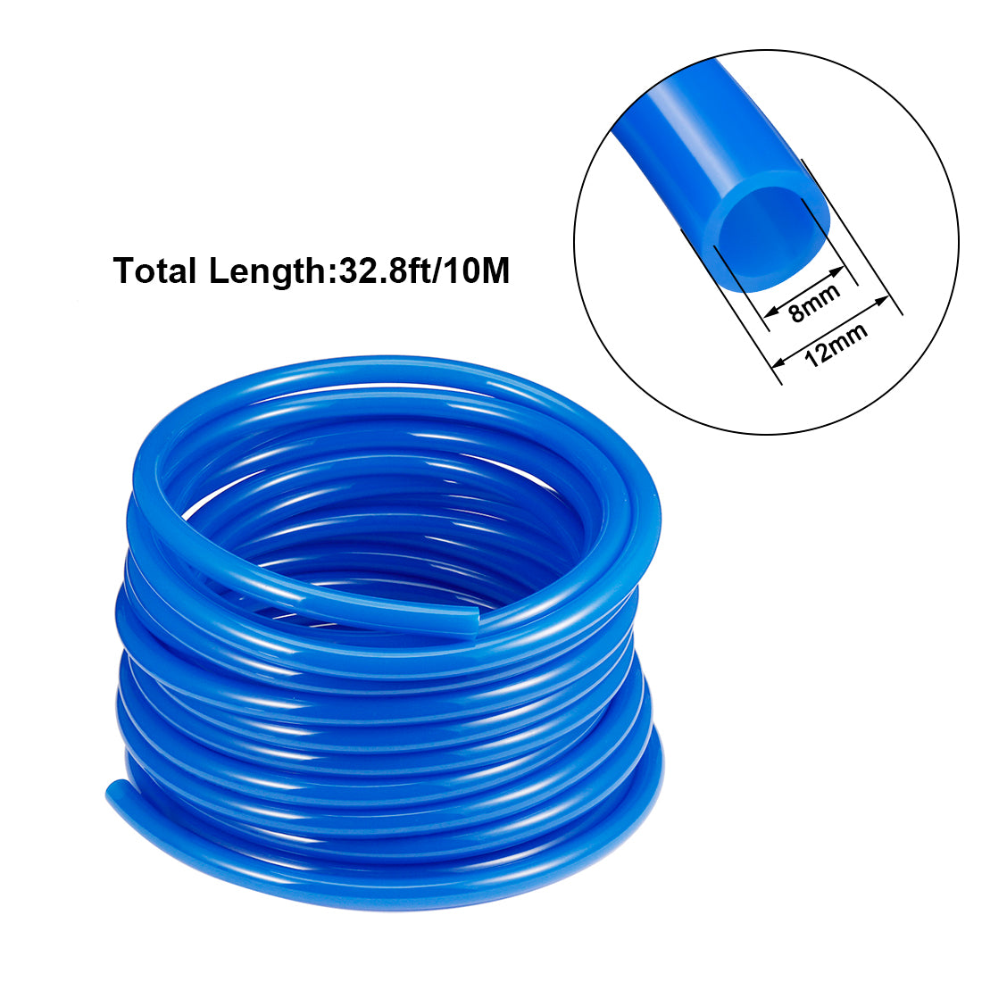 12mm X 8mm Pneumatic Air PU Hose Pipe Tube 10 Meter 32.8ft Blue C518387