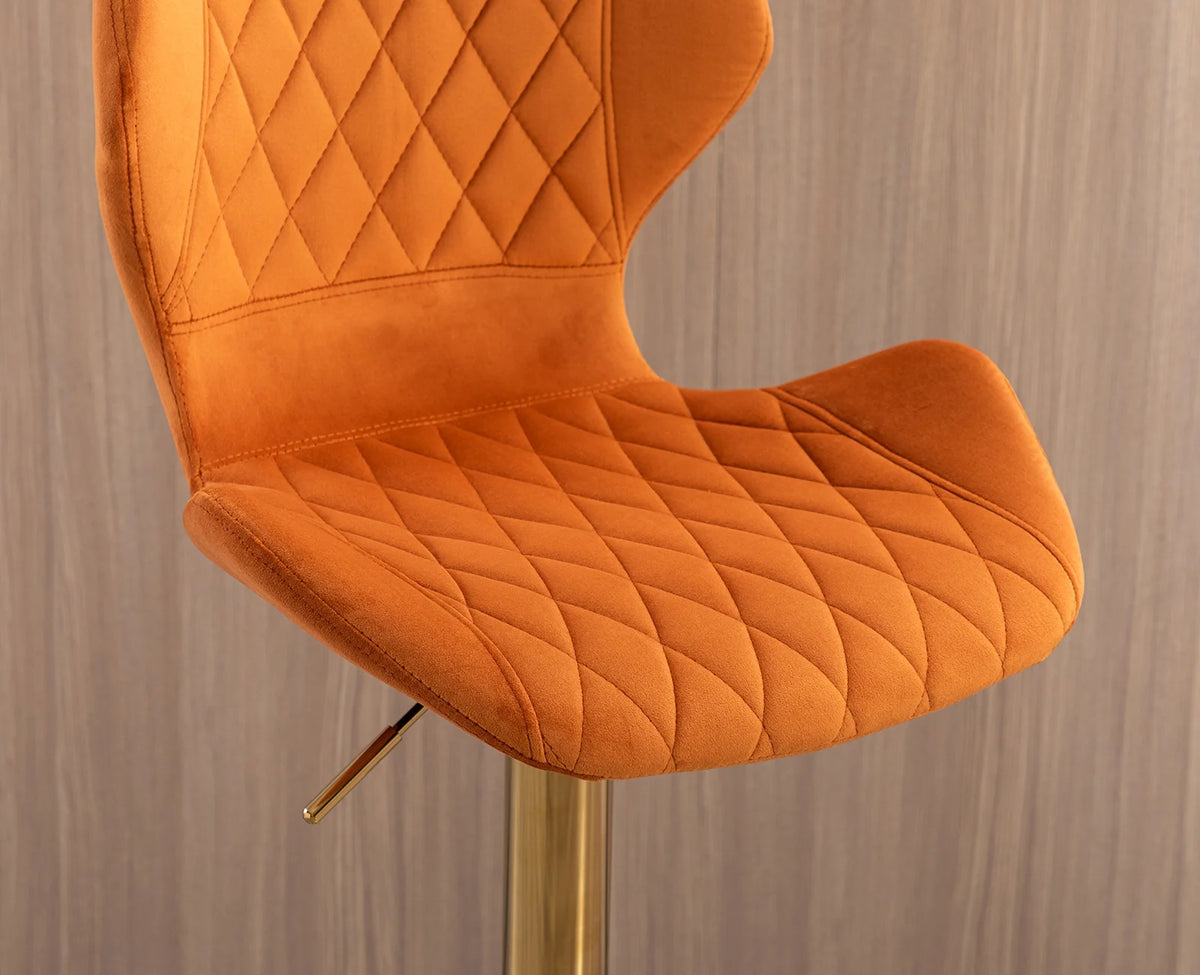Orange Velvet Adjustable Swivel Bar Stools Set of 2 X188