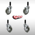 4 x 1.25 inch Stainless Steel Gray Polyurethane Wheels Caster Set of 4 J66676