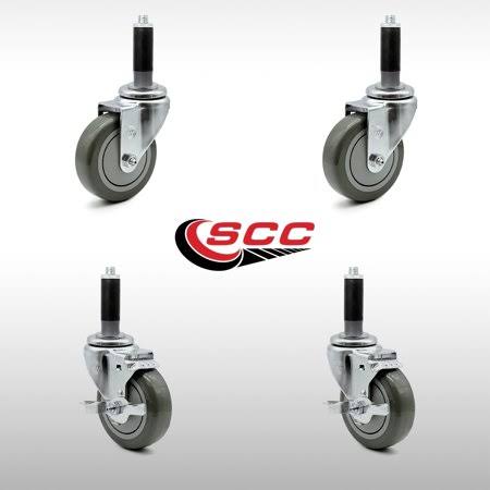 4 x 1.25 inch Stainless Steel Gray Polyurethane Wheels Caster Set of 4 J66676