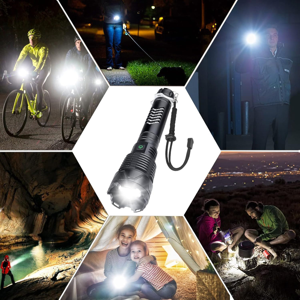 Rechargeable LED Tactical Flashlight, 120000 Lumen, USB Fast Charge, IPX6 Waterproof Y4581