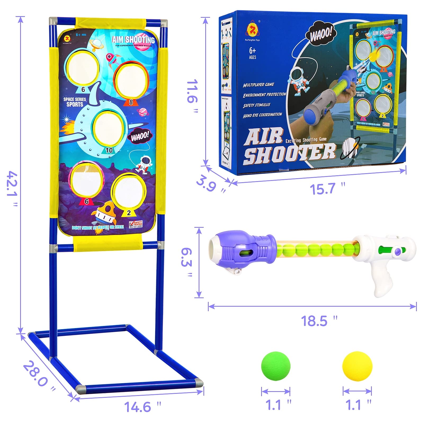 3 Packs Foam Ball Air Toy Guns with Shooting Target, 48 Foam Balls B778