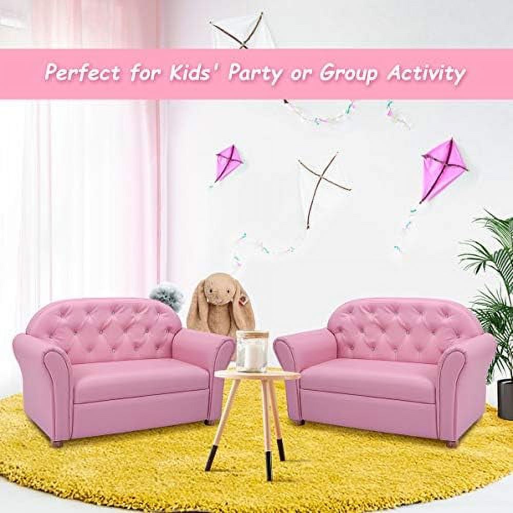 Pink PU Leather Sofa with Wood Construction P675