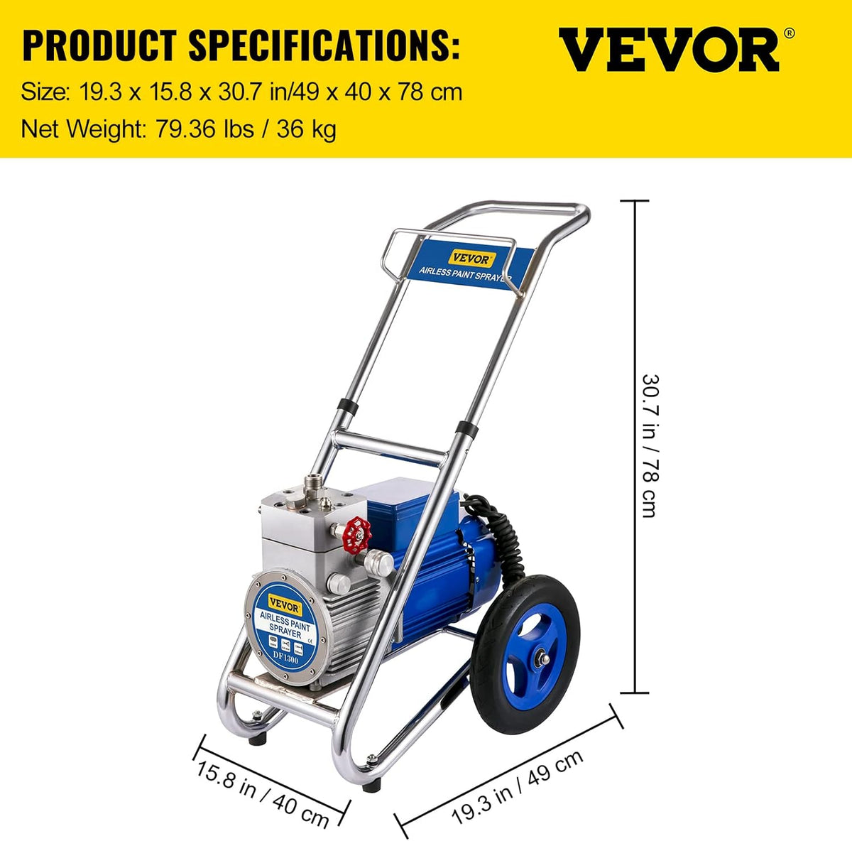 Airless Paint Sprayer, 1500W Cart, 1GPM 50FT Hose, 621 Tip, 6in Extension Bar J355