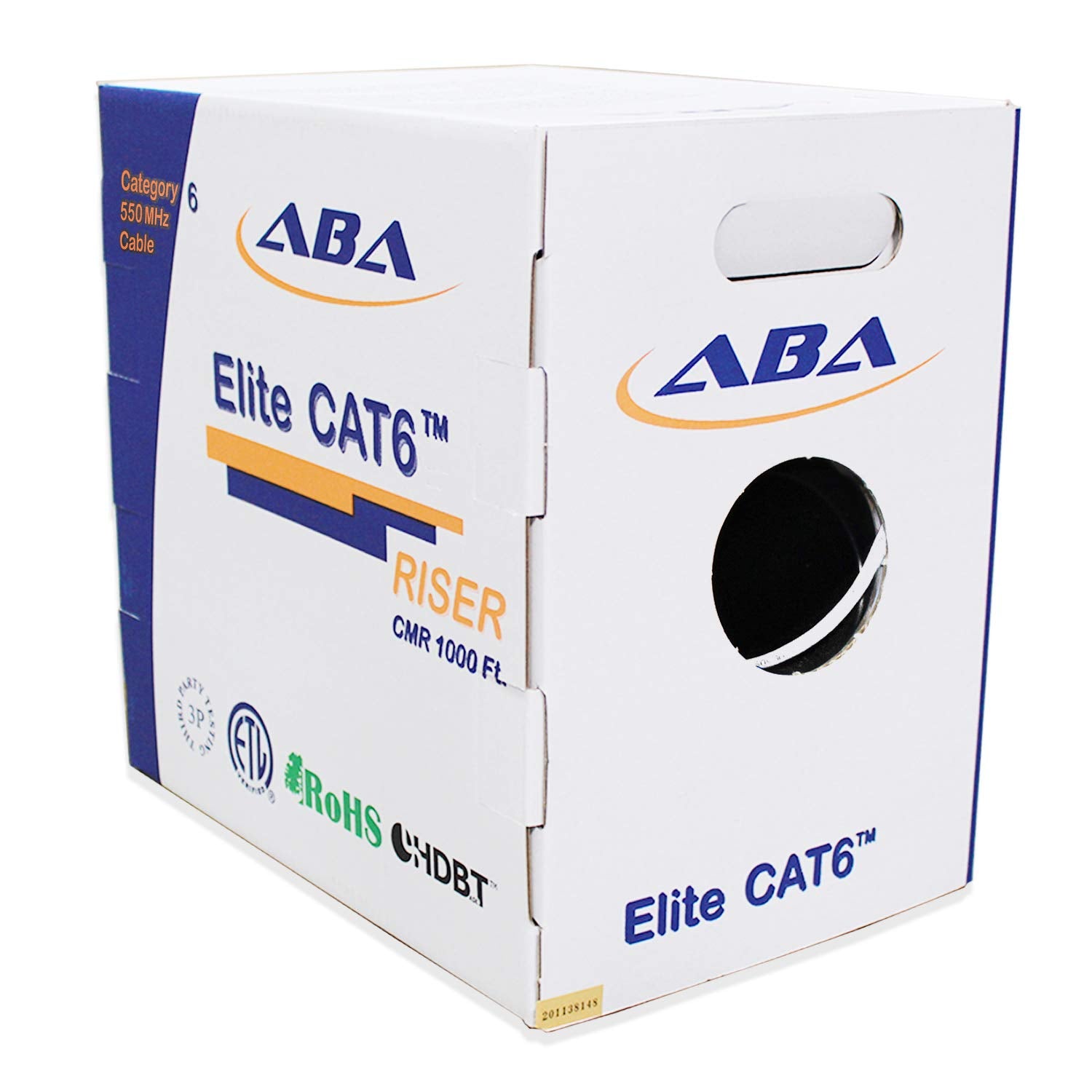 Cat6 Riser Ethernet Cable 1000ft Blue UTP 23AWG Solid Bare Copper Bulk LAN Cable X6909