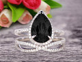 Black Diamond Moissanite Engagement Ring 2.50 Carat Pear Shape 10k White Gold With Matching Band H473165