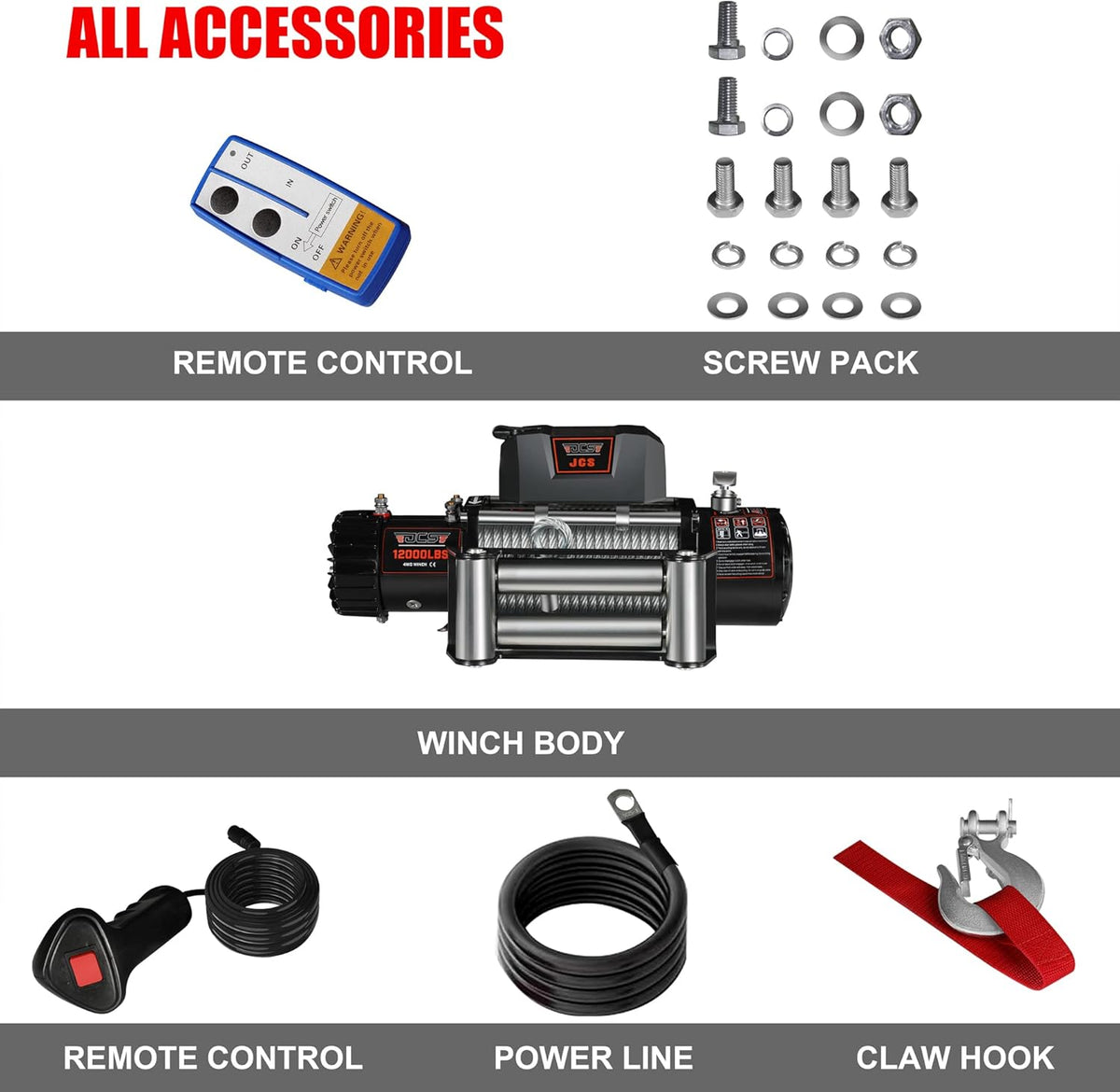12000 lb 12V Electric Winch with Steel Wire Cable and Wireless Remote S77278