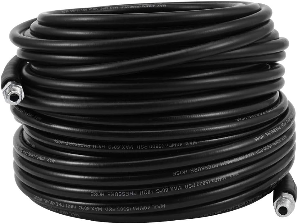 Sewer Jetter Kit for Pressure Washer, 50FT 5800PSI Drain Cleaner Hose 1/4 Inch NPT, Rotating Sewer Jetting Nozzle with Spanner Waterproof Tape P3189