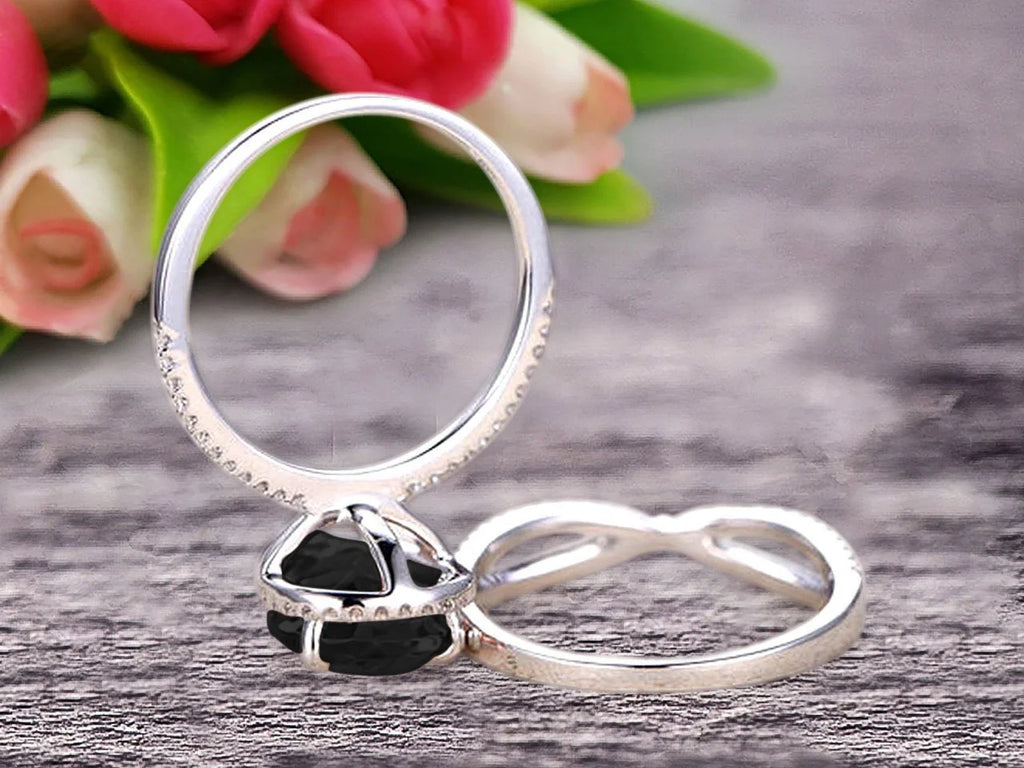 Black Diamond Moissanite Engagement Ring 2.50 Carat Pear Shape 10k White Gold With Matching Band H473165