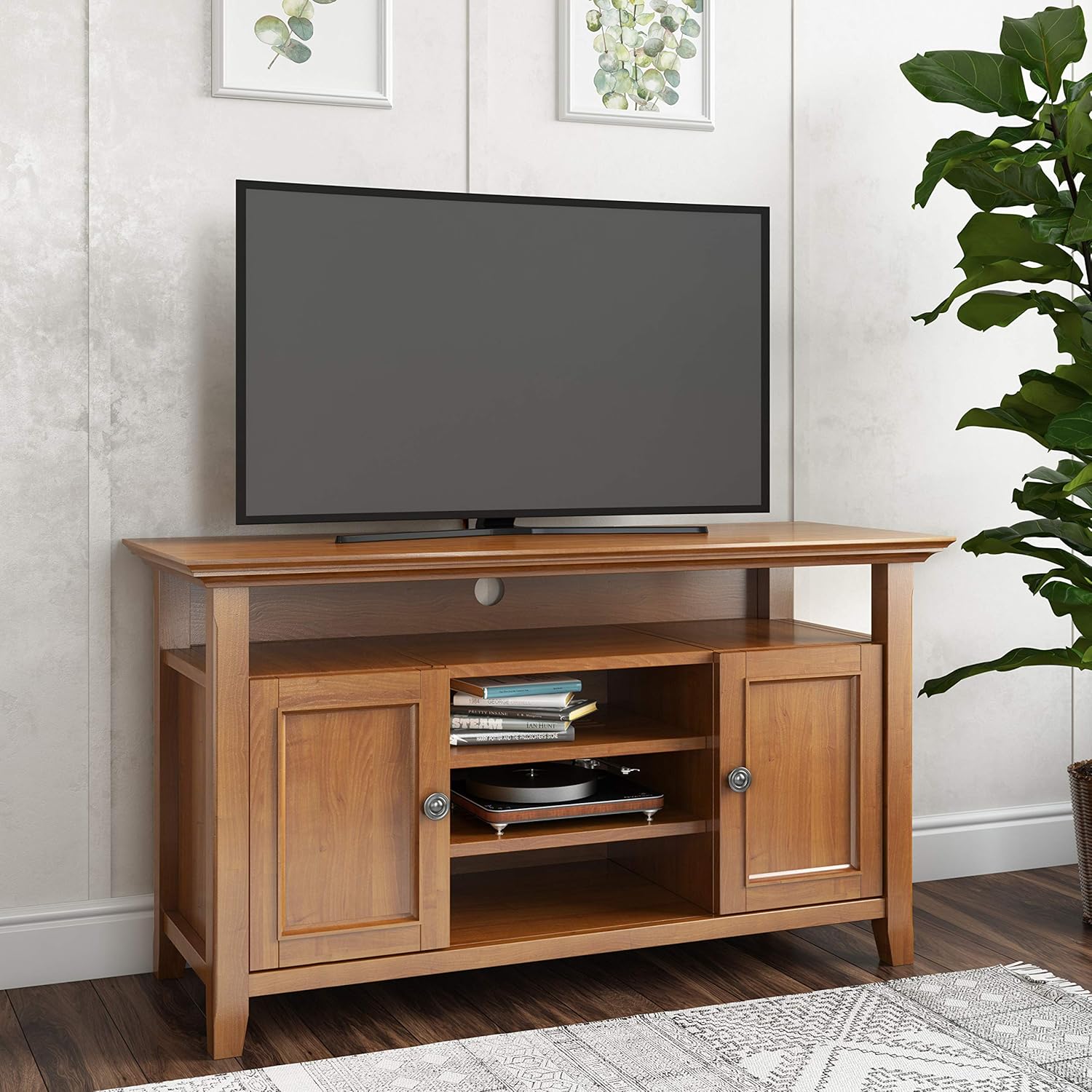 SOLID WOOD Universal TV Media Stand, 54 inch Wide, Medium Saddle Brown B281113