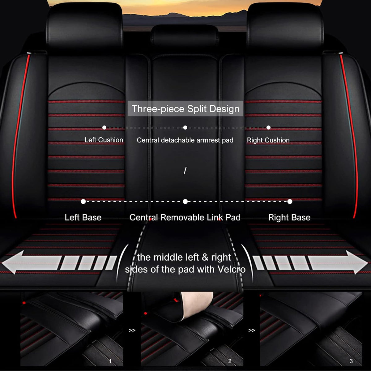 Black Faux Full Set of Car Seat Covers U6408