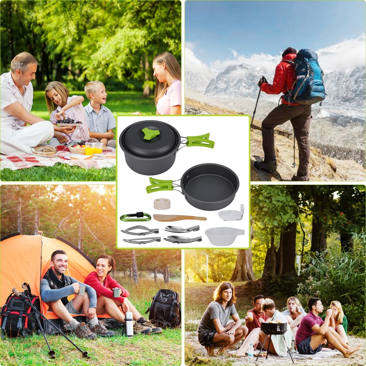 15 Pcs Non Stick Camping Cookware Set U723675