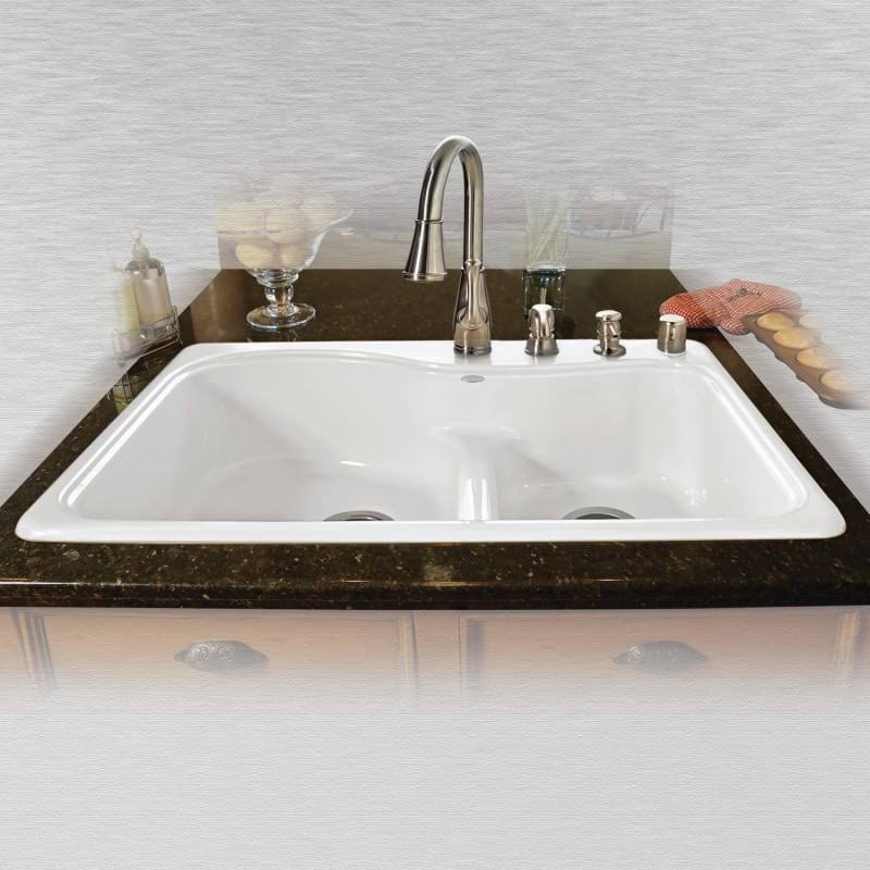 33x22 Double Basin Drop in Cast Iron Kitchen Sink E598
