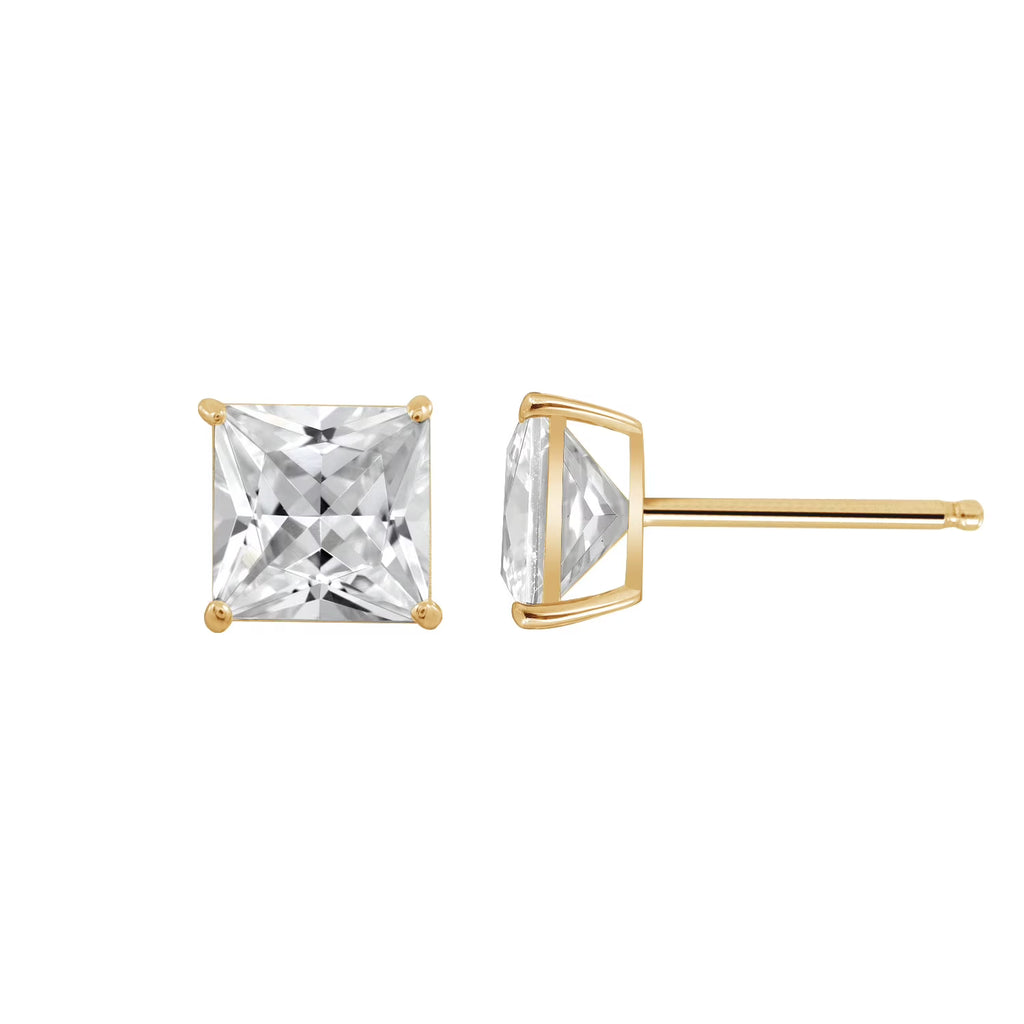 10K Yellow Gold Princess Cut Cubic Zirconia Stud Earrings N1966