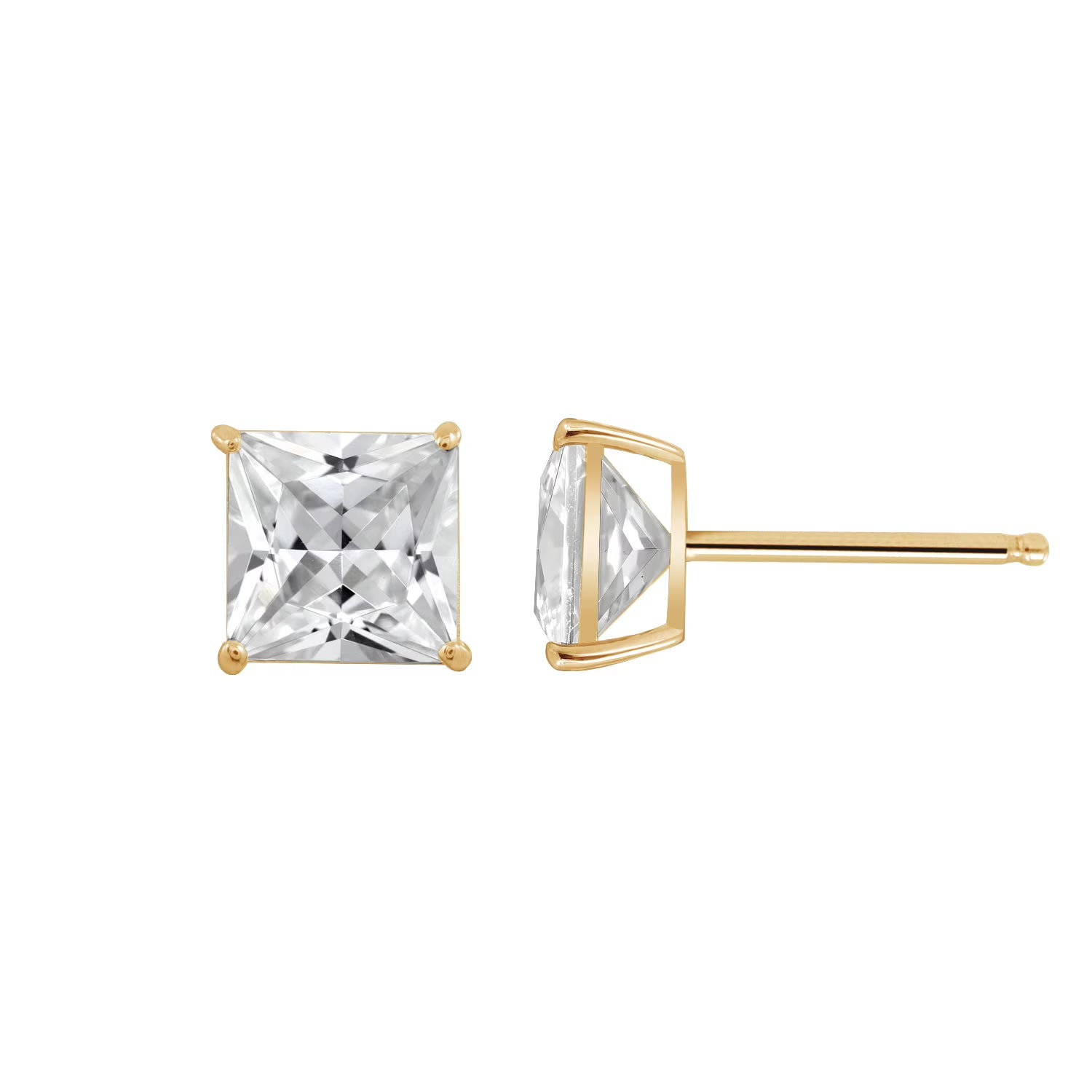 10K Yellow Gold Princess Cut Cubic Zirconia Stud Earrings N1966