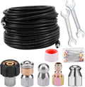 Sewer Jetter Kit for Pressure Washer, 50FT 5800PSI Drain Cleaner Hose 1/4 Inch NPT, Rotating Sewer Jetting Nozzle with Spanner Waterproof Tape P3189