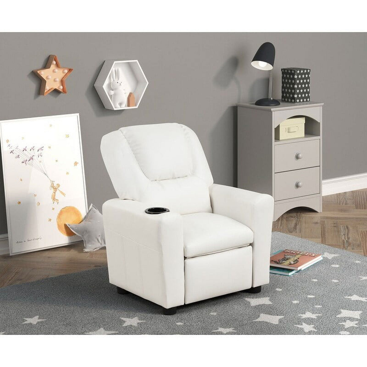 Yellow PU Leather Kids Recliner Chair with Cup Holder M80146