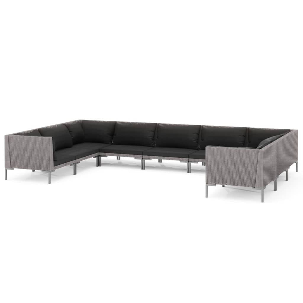 9 Piece Patio Set with Cushions Poly Rattan Dark Gray Z828943