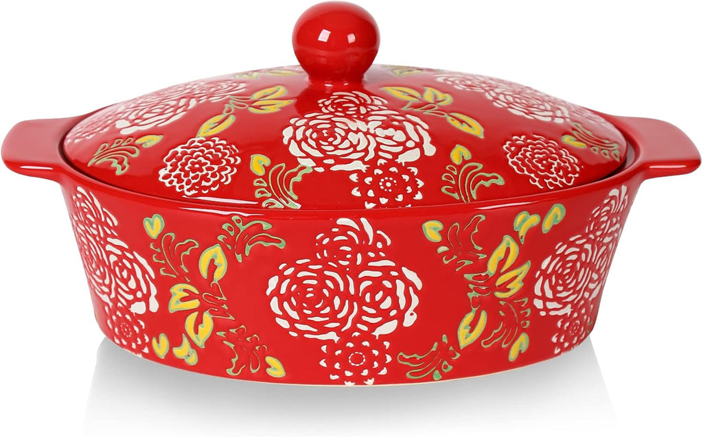 Red Oval Ceramic Casserole Dish with Cover U586237