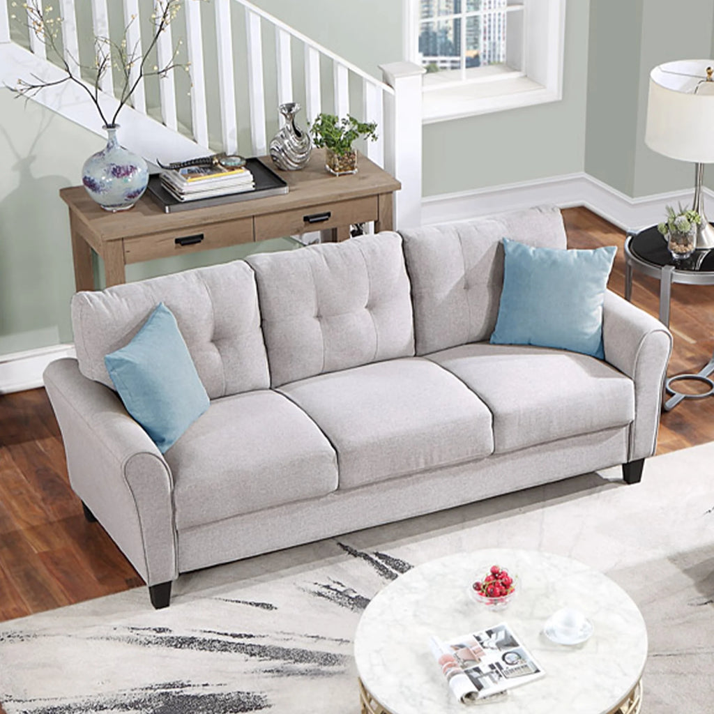 Light Grey Linen 3-Seat Sofa S855458