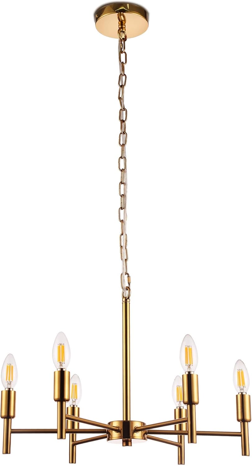 Brushed Brass 6 Lights Modern Pendant Ceiling Light Fixture C82553