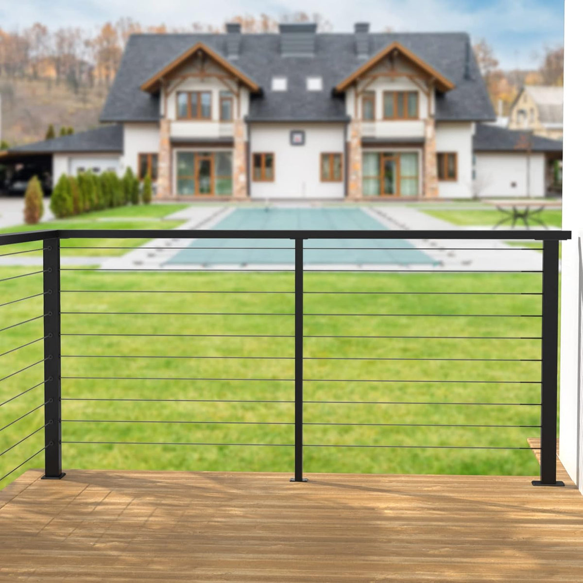 Black Stainless Steel Surface Mount Cable Railing Post 36"x2"x2" 2Pack H37834