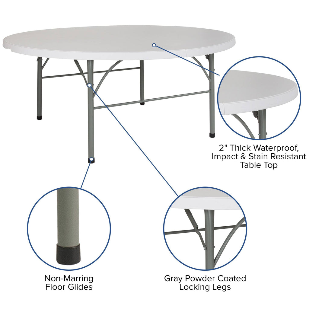 6-Foot Round Bi-Fold Granite White Plastic Folding Table A111459
